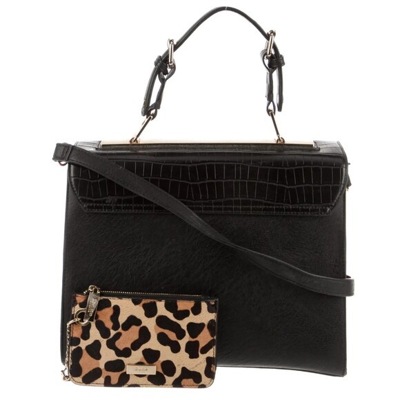 DUNE LONDON ANIMAL PRINT BLACK/RED LEATHER PONY HAIR TRIM FLAT HANDLE LARGE BAG - Picture 9 of 14